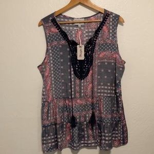 NWT Wrangler Peplum Tassel Patch Tank